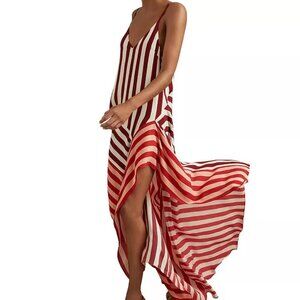 NWOT REISS Women's Dress Holly Striped Asymmetric Midi Red Size 0